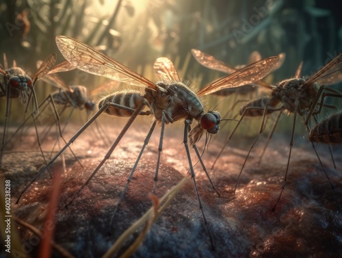 Group of Mosquito in natural habitat (generative AI) photo