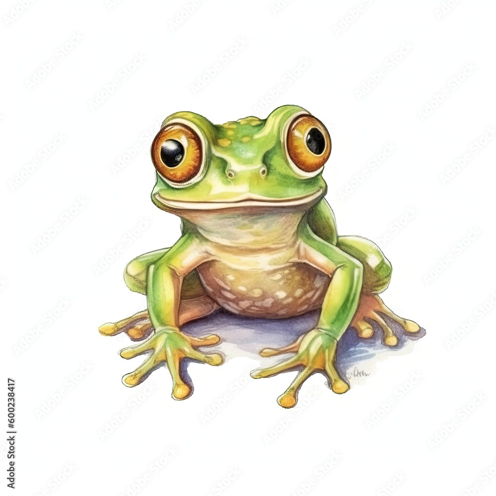 Baby Frog watercolor with ink outline on white background, high detailed (generative AI) Baby Frog watercolor with ink outline on white background, high detailed (generative AI)