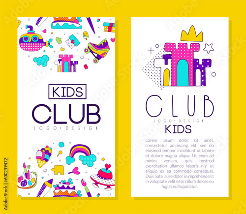 Kids club flyer template. Education club, playroom, playing zone invitation card, leaflet design vector illustration