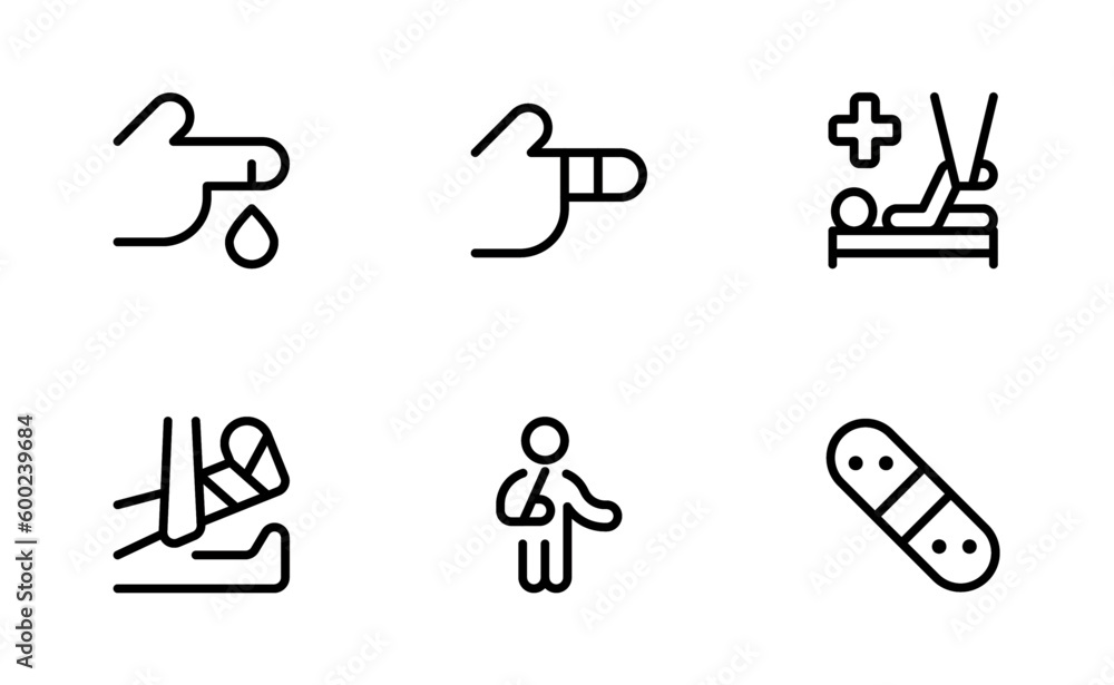 bandages cast icon such as Injured man, broken leg, broken arm, vector set design with Editable Stroke. Line, Solid, Flat Line, thin style and Suitable for Web Page, Mobile App, UI, UX design.