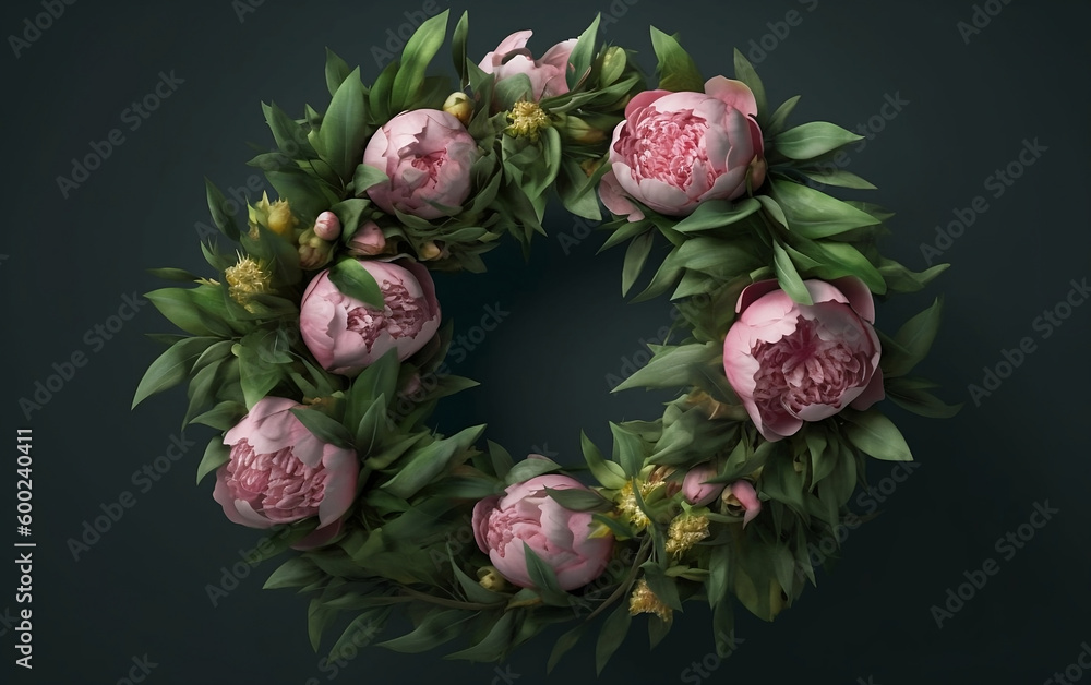 Floral frame from peony flower, Generative AI Floral frame from peony flower, Generative AI
