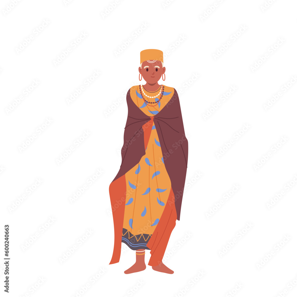 Beautiful adult African woman dressed in traditional clothes and headwear vector illustration