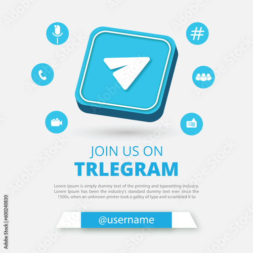 Join us on Telegram social media banner with a 3d round circle. Telegram square banner for Instagram. Follow us on the Telegram background banner
