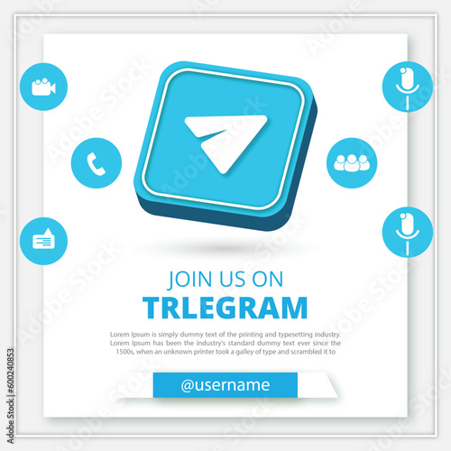 Join us on Telegram social media banner with a 3d round circle. Telegram square banner for Instagram. Follow us on the Telegram background banner
