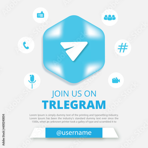 Join us on Telegram social media banner with a 3d round circle. Telegram square banner for Instagram. Follow us on the Telegram background banner
