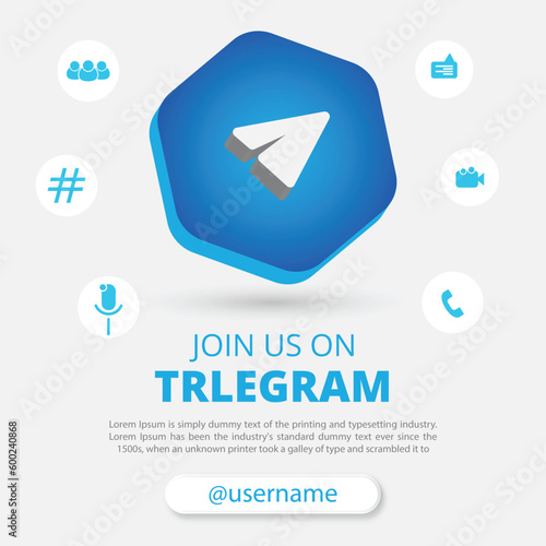 Join us on Telegram social media banner with a 3d round circle. Telegram square banner for Instagram. Follow us on the Telegram background banner
