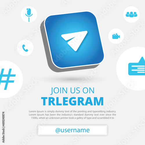 Join us on Telegram social media banner with a 3d round circle. Telegram square banner for Instagram. Follow us on the Telegram background banner
