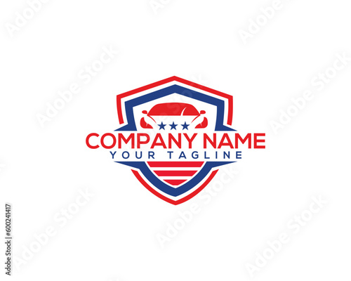 Sports car, Shield and Star Emblem Creative and Modern Logo Design. 