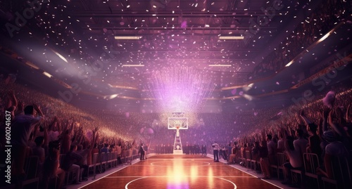 Basketball court on court lighting in the style of crowd spectator scenes with generative AI