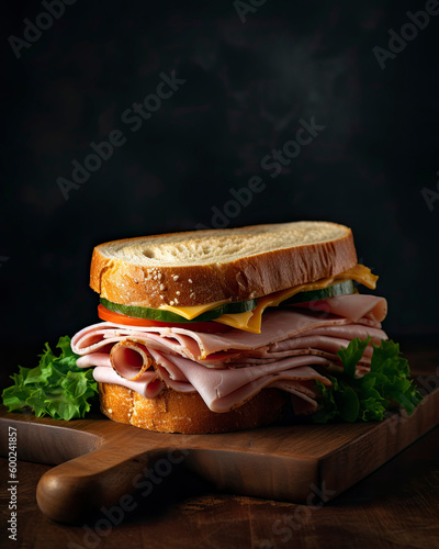 Perfect ham and cheese sandwich created with Generative AI technology