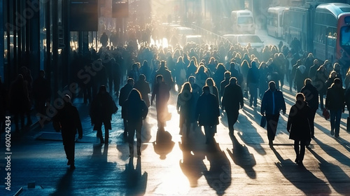 people at rush hour commuting in the city, Generative AI © Melinda Nagy