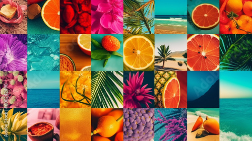 summer collage beach and fresh fruit