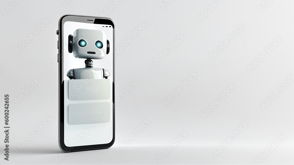 AI Chatbot, Artificial intelligence robot and Chat dialog box on smartphone app with copy space, AI Chatbot concept AI Chatbot, Artificial intelligence robot and Chat dialog box on smartphone app with copy space, AI Chatbot concept