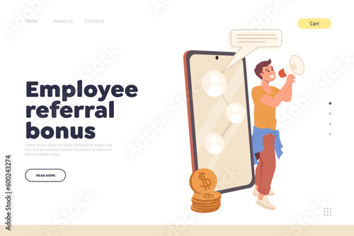 Landing page for online service offering employee referral bonus for new subscribers and followers photo
