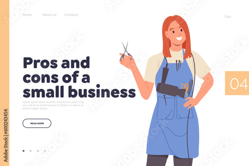 Landing page for online service describing pros and cons of small business like hairdressing salon