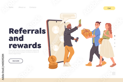 Referrals and rewards landing page with opportunities to earn on affiliating friends and partners