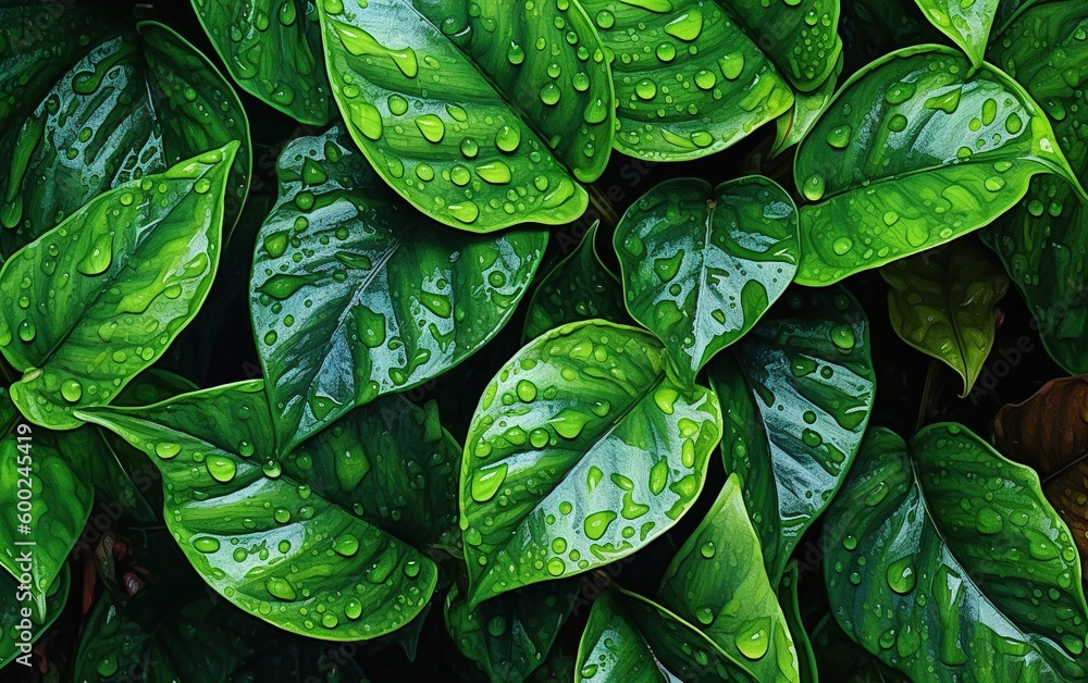 Fototapeta premium Green leaves background, generative ai