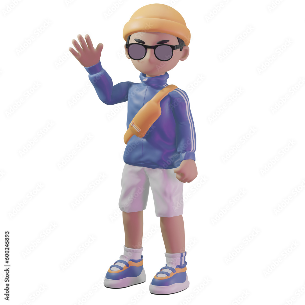 3d character with a blue jacket and sunglasses 3d character with a blue jacket and sunglasses