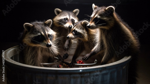 Raccoons Rummaging Through a Trash Can Generative AI