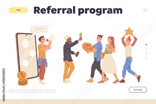 Referral program landing page for affiliate marketing and friend loyalty project promotion