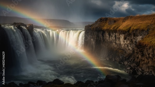 A beautiful rainbow over a waterfall AI generated
