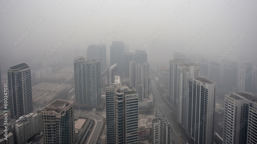 A city skyline shrouded in smog AI generated A city skyline shrouded in smog AI generated