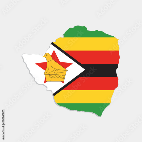 zimbabwe map with flag on gray background