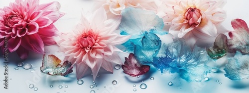Watercolor illustration of colorful flowers on white background . Concept for banner and web. Generative AI © bluebeat76