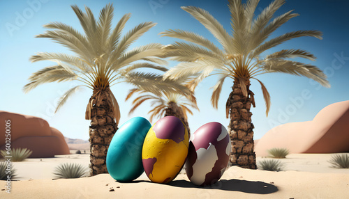 Easter eggs with a palm tree behind