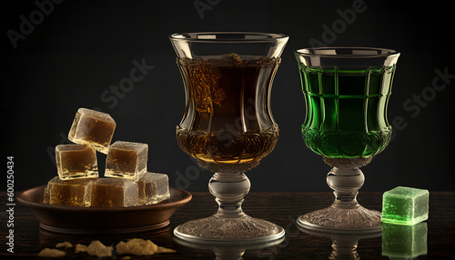 Glasses of absinthe with brown sugar