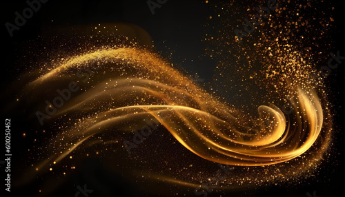 Gold flow and golden glitter smoke particles background