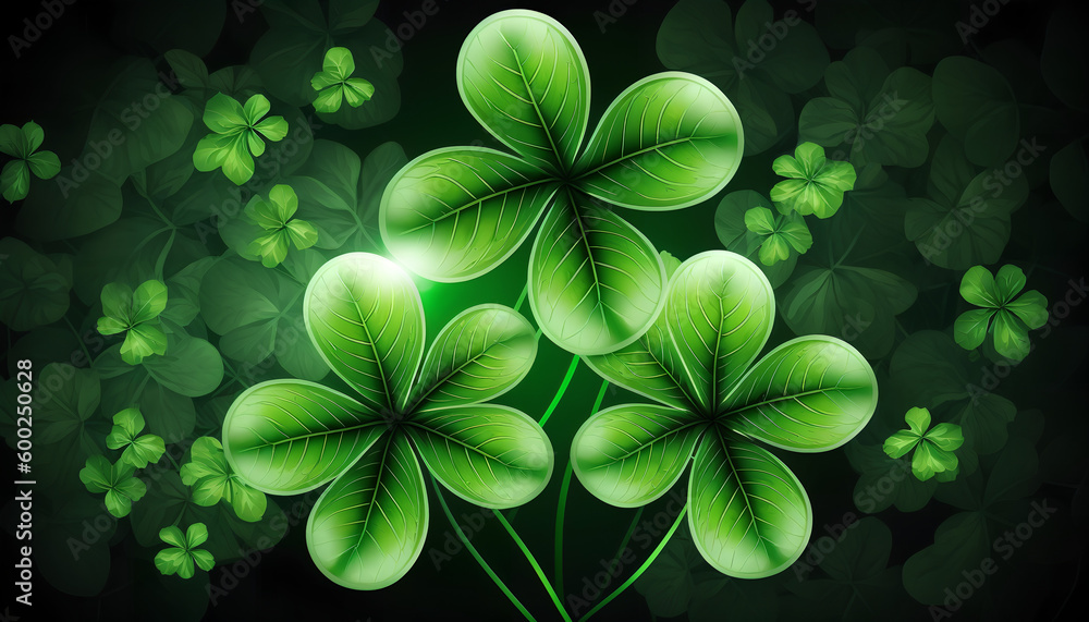 A green leaf clover with four leaves on a green background.
A green leaf clover with four leaves on a green background.