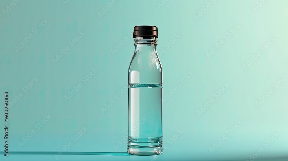 single reusable glass water bottle with no label isolated on a clean surface, generative ai single reusable glass water bottle with no label isolated on a clean surface, generative ai