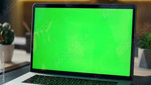 Wallpaper Mural Freelancer speaking green screen laptop at workplace. Manager talking computer  Torontodigital.ca