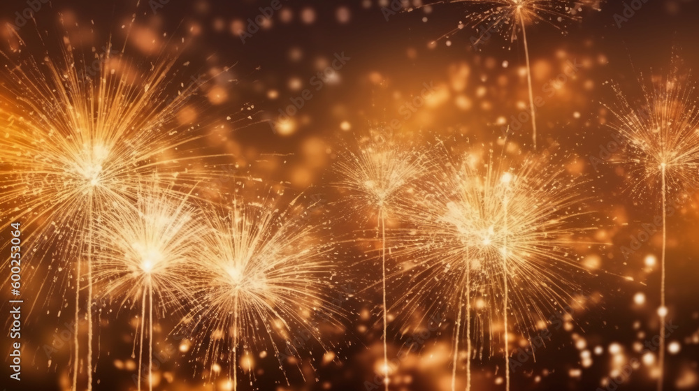 Gold and silver Fireworks and bokeh in New Year eve and copy space. Abstract background holiday. AI generative Gold and silver Fireworks and bokeh in New Year eve and copy space. Abstract background holiday. AI generative