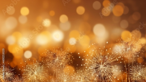 Gold and silver Fireworks and bokeh in New Year eve and copy space. Abstract background holiday. AI generative