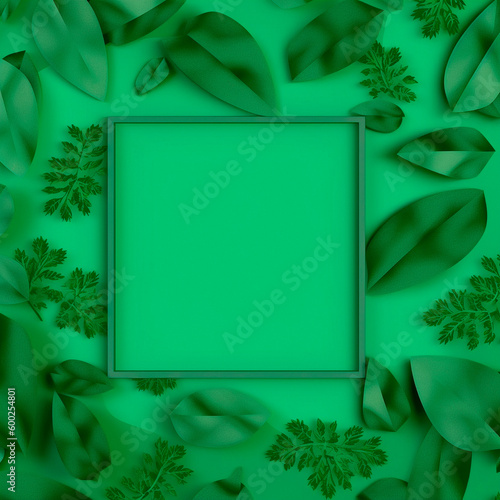 Foto Natural background with green leaves forming a square frame in the center