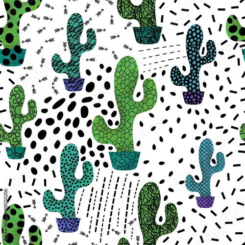 Cartoon floral seamless cactus pattern for wrapping paper and fabrics and linens and kids clothes print