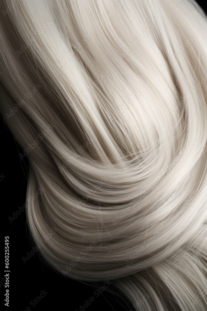 A closeup view of a bunch of shiny straight blond hair in a wavy curved style. Generative AI A closeup view of a bunch of shiny straight blond hair in a wavy curved style. Generative AI