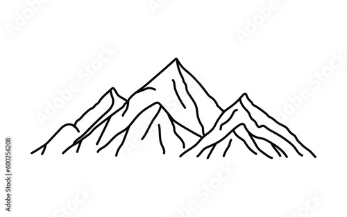 Vector black and white an outline illustration of The Grand Teton National Park, Wyoming, USA. Isolated black lines silhouette of mountains on white background for plotter cutting or print. - Vector
