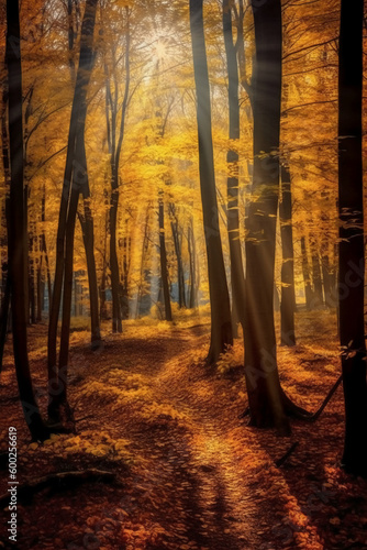 The most beautiful yellow autumn forest in the world. AI generative