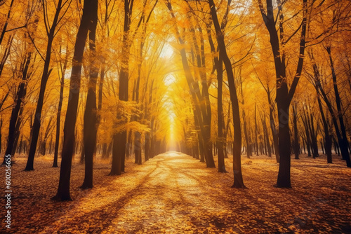 The most beautiful yellow autumn forest in the world. AI generative