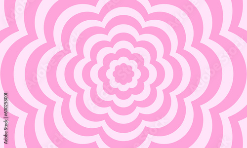 Groovy psychedelic pattern in y2k style. Repeating pink flowers background in trendy retro 2000s design. Cute vector illustration in pastel colors.