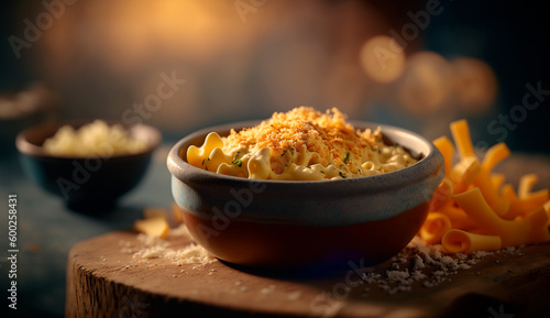 Comfort Food at its Best: Indulge in a Bowl of Creamy Mac and Cheese. Generative AI.