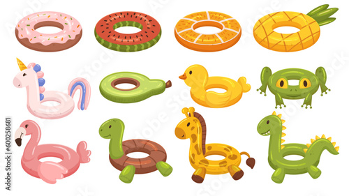 Swimming Rings Set. Colorful And Inflatable Rings Ideal For Water Activities And Pool Games. Lightweight