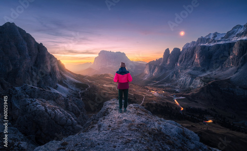 Woman on the rock and mount...