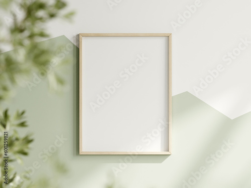 Fotomurale vertical frame on the white and green wall, boy room interior frame mockup, prin
