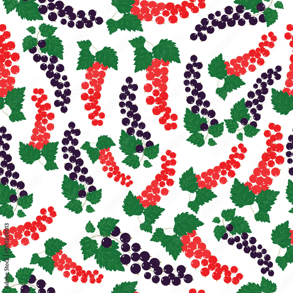 Pattern with currant. Seamless pattern with red and black currants.