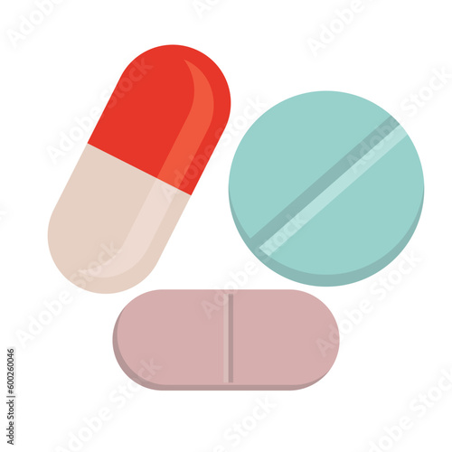 Medicines and pills on a blue background, medical pills, pills symbol. Vector illustration.