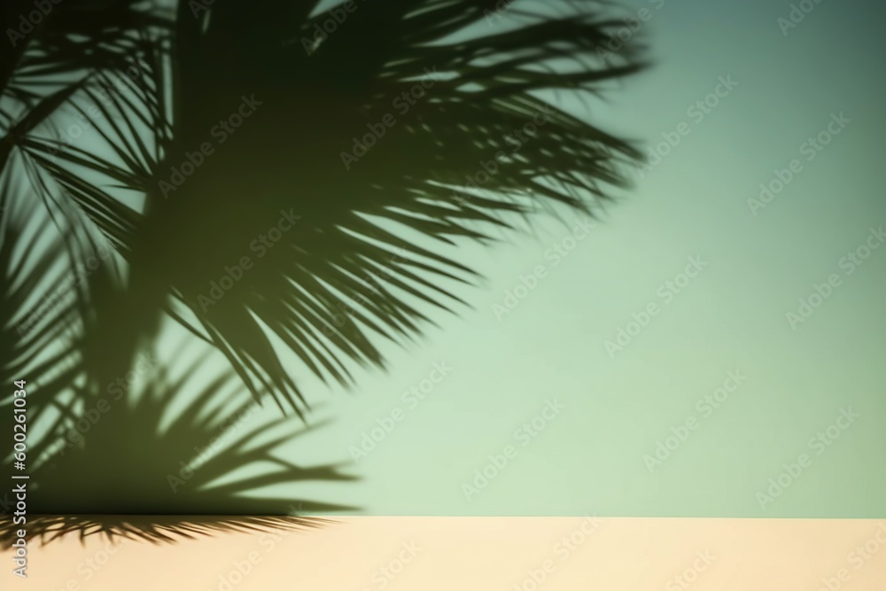 Fototapeta premium palm branch shadow on the wall- Ai